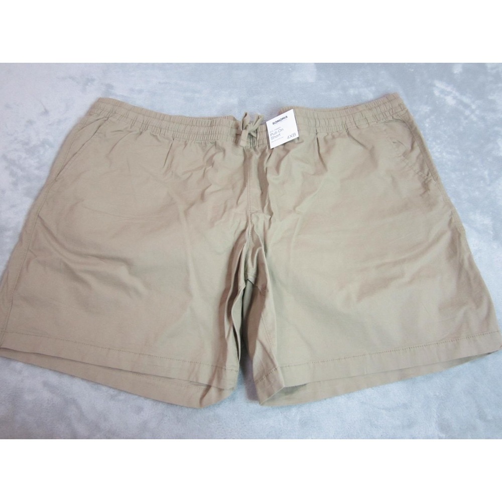 Sonoma Pull On Shorts Mens 4XB Khaki Elastic Waist 9in Inseam Big Tall Chino